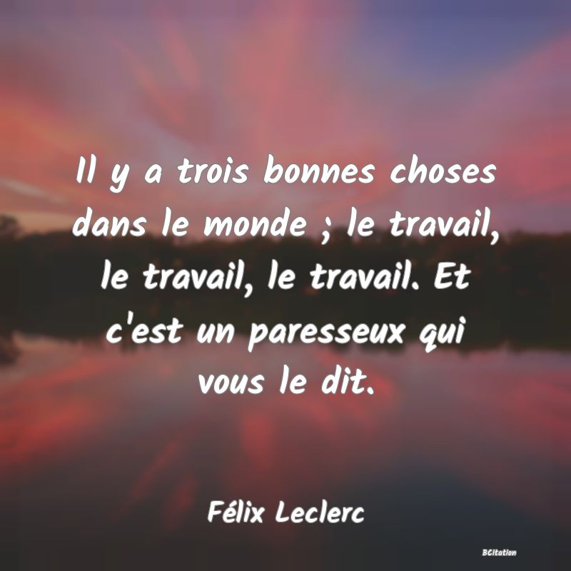 image de citation: Il y a trois bonnes choses dans le monde ; le travail, le travail, le travail. Et c'est un paresseux qui vous le dit.