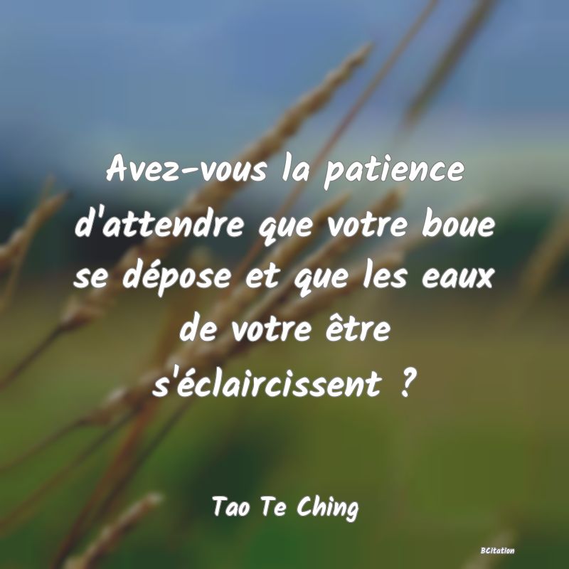 image de citation: Avez-vous la patience d'attendre que votre boue se dépose et que les eaux de votre être s'éclaircissent ?