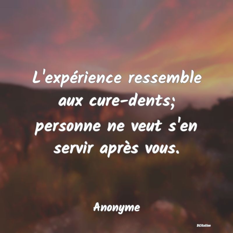 image de citation: L'expérience ressemble aux cure-dents; personne ne veut s'en servir après vous.