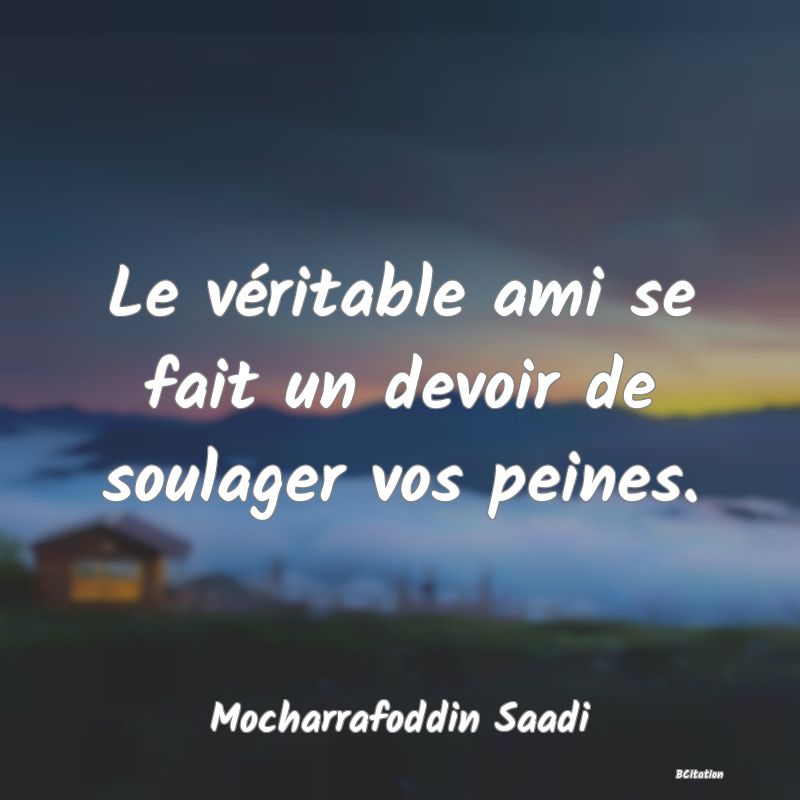 image de citation: Le véritable ami se fait un devoir de soulager vos peines.