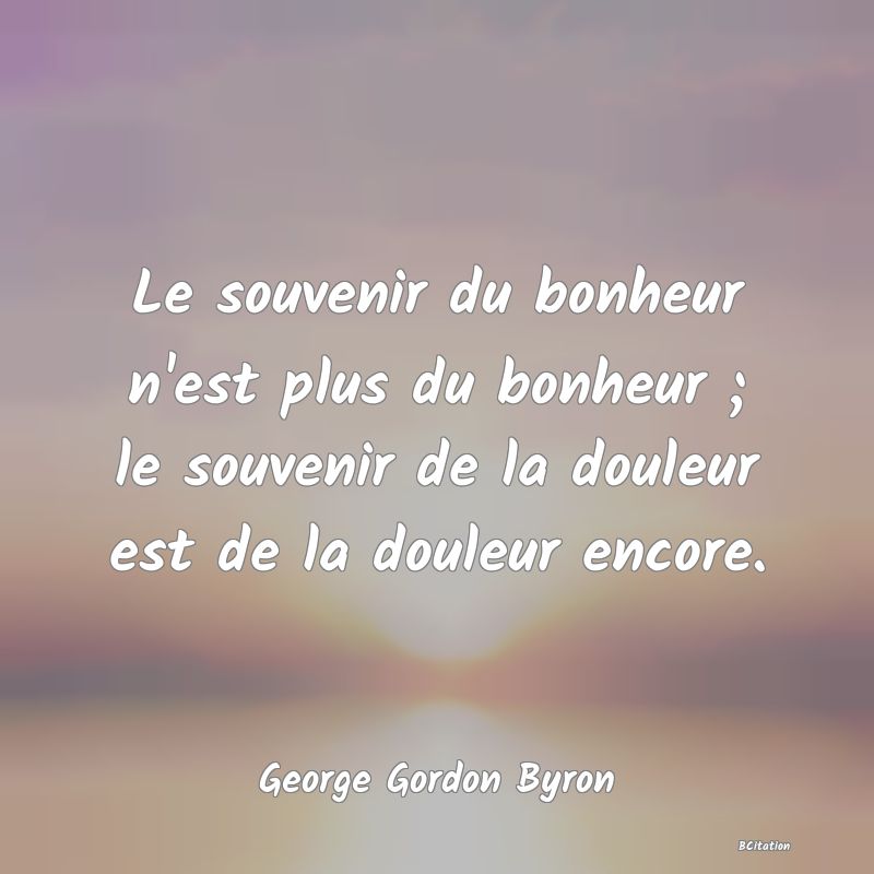 Belle Citation - Le souvenir du bonheur n'est plus du bonheur ; le souvenir de la douleur est de la douleur encore. - George Gordon Byron