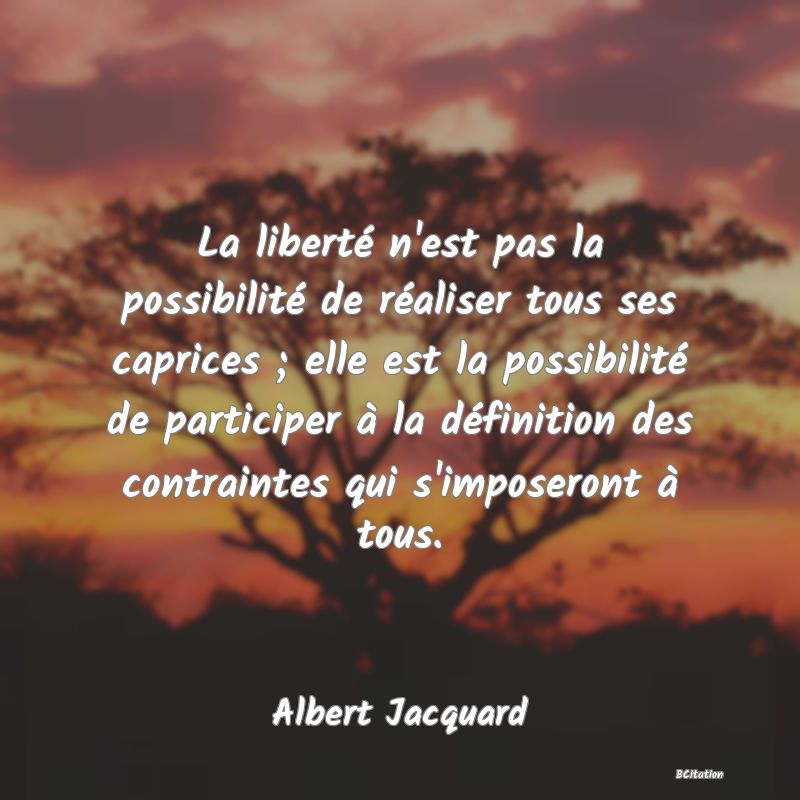 image de citation: La liberté n'est pas la possibilité de réaliser tous ses caprices ; elle est la possibilité de participer à la définition des contraintes qui s'imposeront à tous.