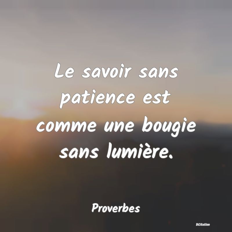 image de citation: Le savoir sans patience est comme une bougie sans lumière.