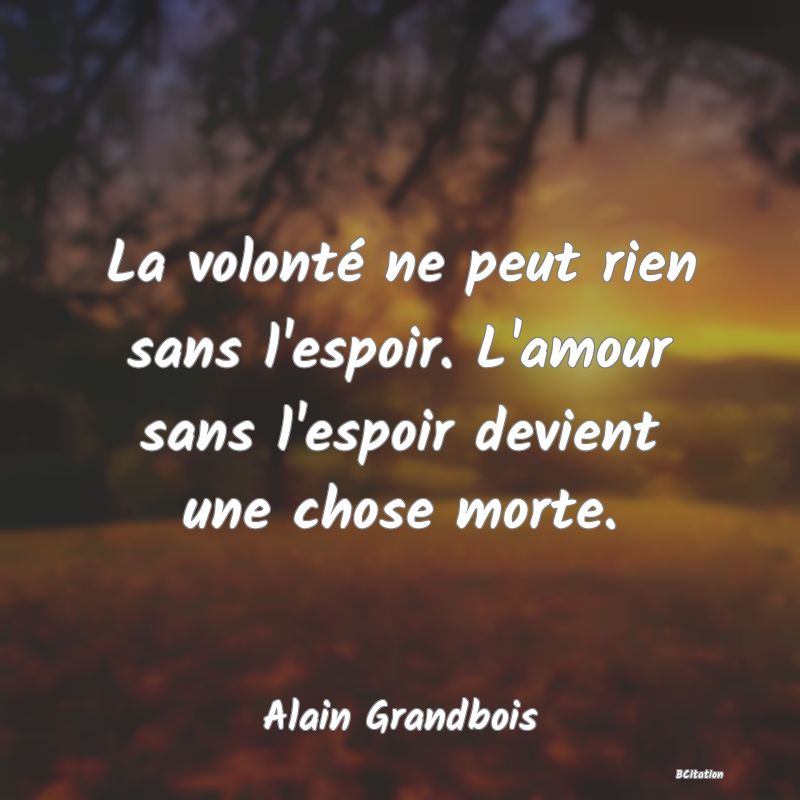 Belle Citation - La volonté ne peut rien sans l'espoir. L'amour sans l'espoir devient une chose morte. - Alain Grandbois