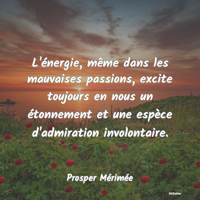 image de citation: L'énergie, même dans les mauvaises passions, excite toujours en nous un étonnement et une espèce d'admiration involontaire.