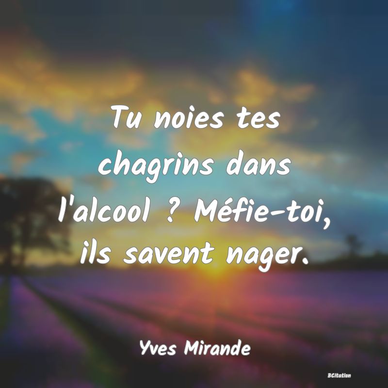 image de citation: Tu noies tes chagrins dans l'alcool ? Méfie-toi, ils savent nager.