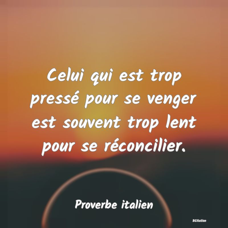 image de citation: Celui qui est trop pressé pour se venger est souvent trop lent pour se réconcilier.