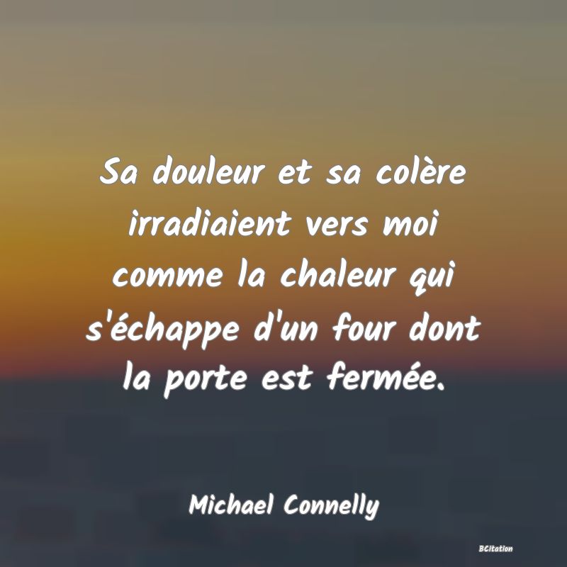 image de citation: Sa douleur et sa colère irradiaient vers moi comme la chaleur qui s'échappe d'un four dont la porte est fermée.