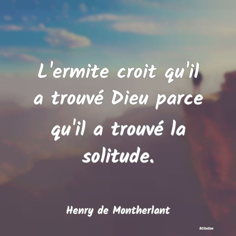 image de citation: L'ermite croit qu'il a trouvé Dieu parce qu'il a trouvé la solitude.