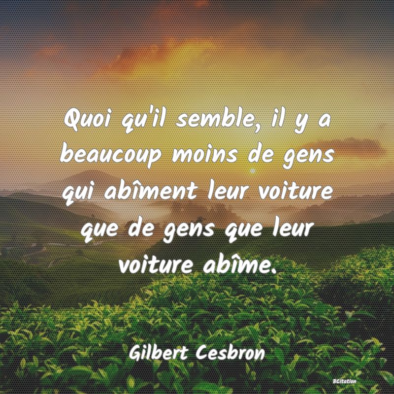 image de citation: Quoi qu'il semble, il y a beaucoup moins de gens qui abîment leur voiture que de gens que leur voiture abîme.