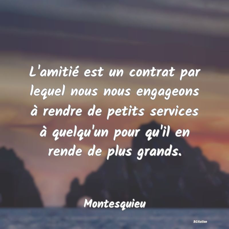 image de citation: L'amitié est un contrat par lequel nous nous engageons à rendre de petits services à quelqu'un pour qu'il en rende de plus grands.