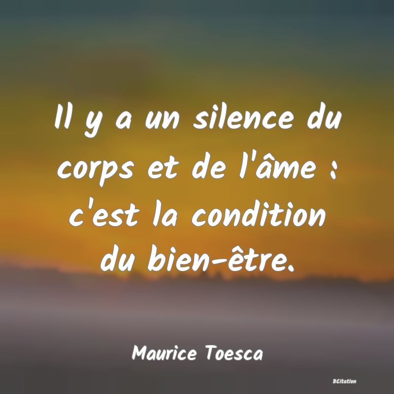 image de citation: Il y a un silence du corps et de l'âme : c'est la condition du bien-être.