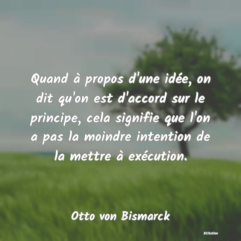 image de citation: Quand à propos d'une idée, on dit qu'on est d'accord sur le principe, cela signifie que l'on a pas la moindre intention de la mettre à exécution.