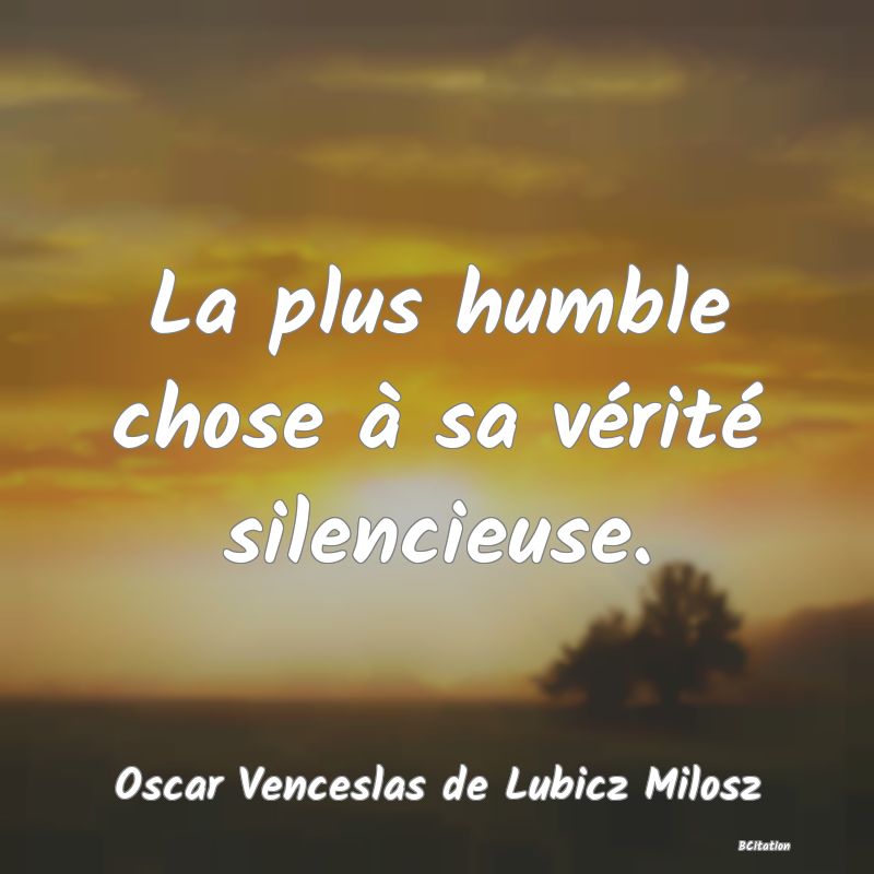 image de citation: La plus humble chose à sa vérité silencieuse.