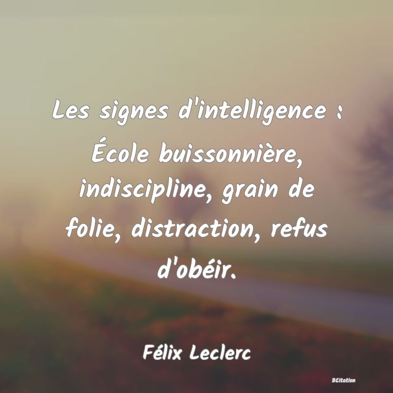 image de citation: Les signes d'intelligence : École buissonnière, indiscipline, grain de folie, distraction, refus d'obéir.