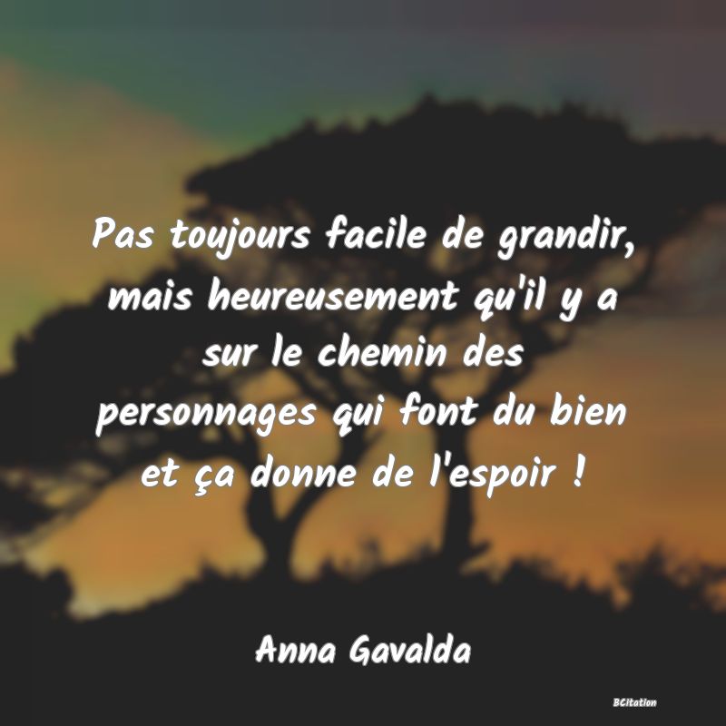 Belle Citation - Pas toujours facile de grandir, mais heureusement qu'il y a sur le chemin des personnages qui font du bien et ça donne de l'espoir ! - Anna Gavalda