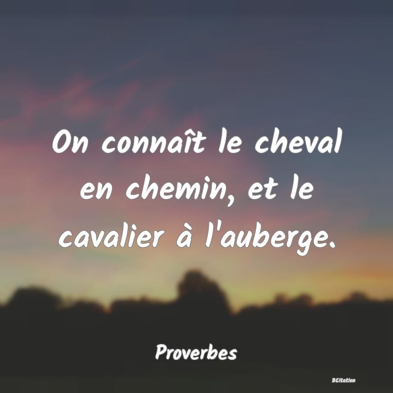 Belle Citation - On connaît le cheval en chemin, et le cavalier à l'auberge. - Proverbes