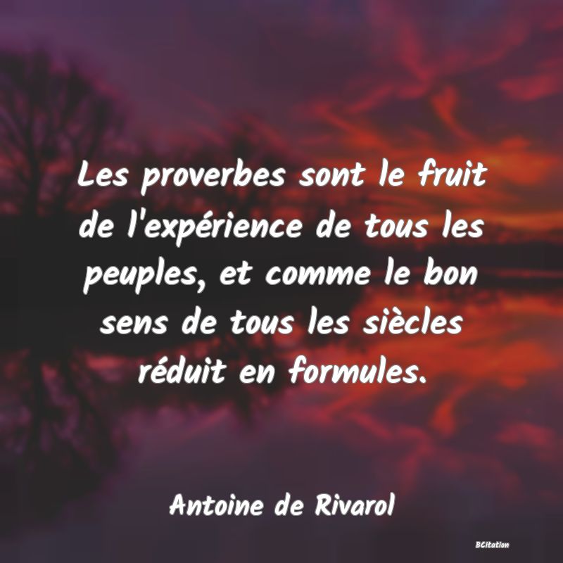 image de citation: Les proverbes sont le fruit de l'expérience de tous les peuples, et comme le bon sens de tous les siècles réduit en formules.