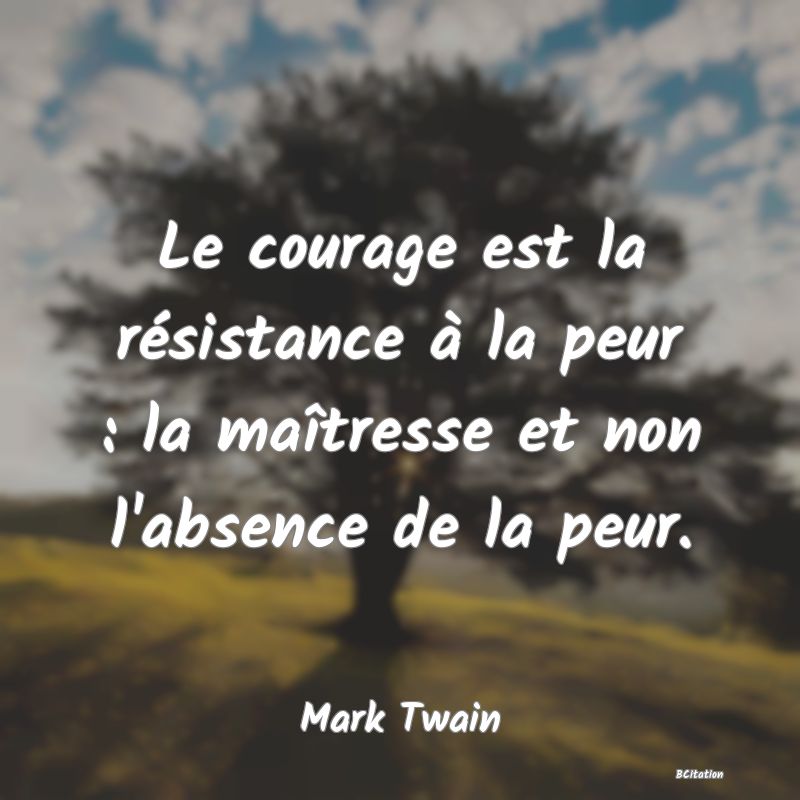 image de citation: Le courage est la résistance à la peur : la maîtresse et non l'absence de la peur.