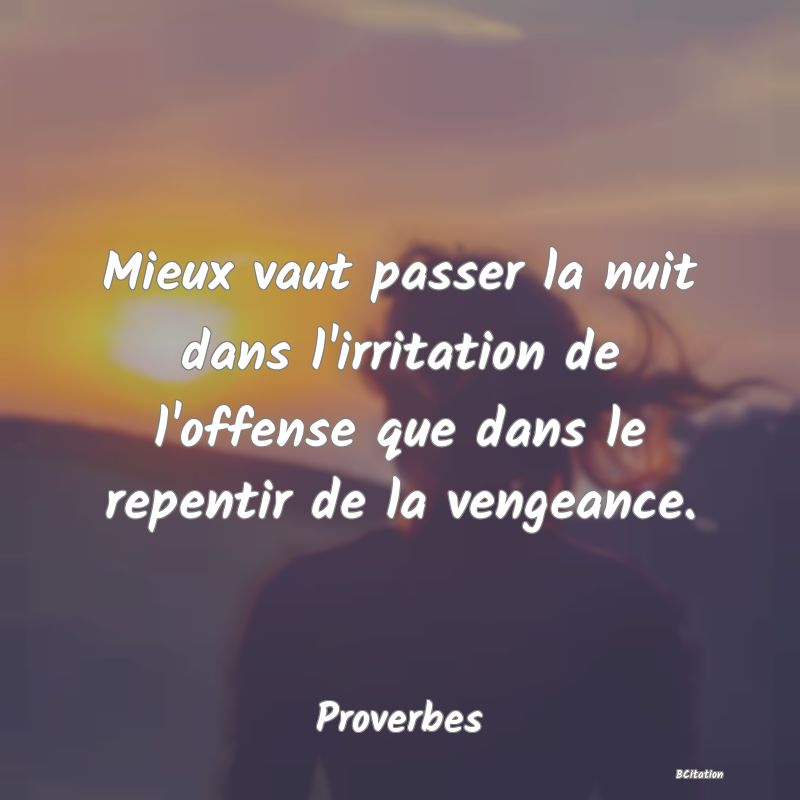 image de citation: Mieux vaut passer la nuit dans l'irritation de l'offense que dans le repentir de la vengeance.