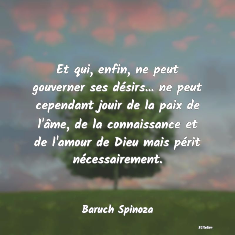 image de citation: Et qui, enfin, ne peut gouverner ses désirs... ne peut cependant jouir de la paix de l'âme, de la connaissance et de l'amour de Dieu mais périt nécessairement.