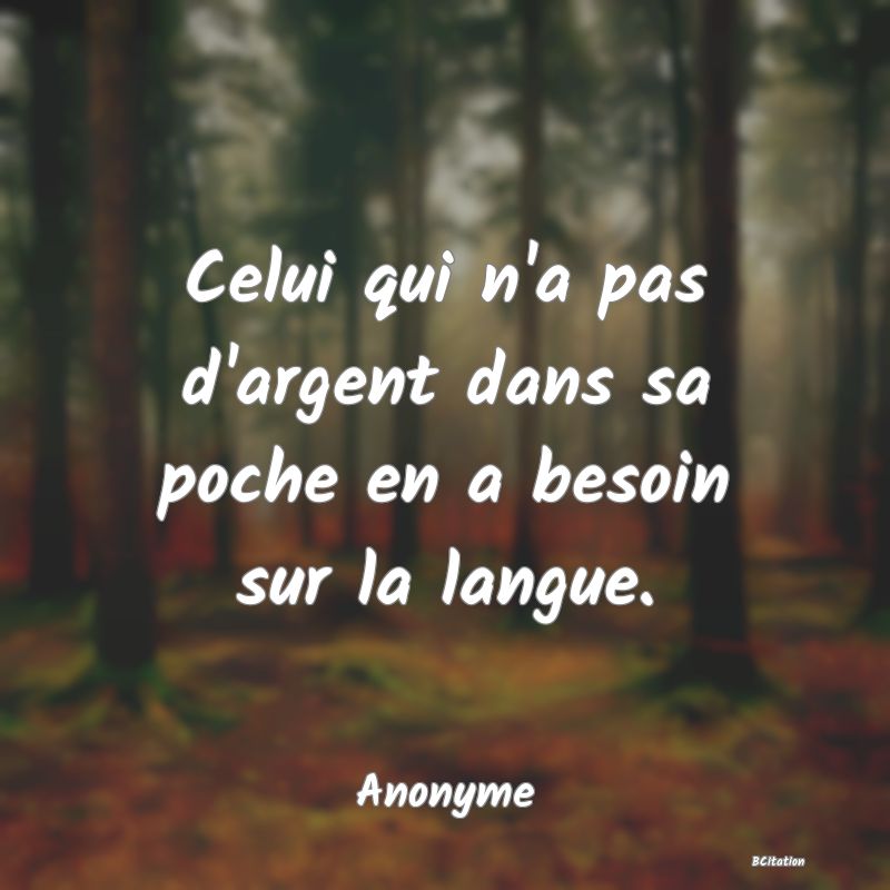 image de citation: Celui qui n'a pas d'argent dans sa poche en a besoin sur la langue.