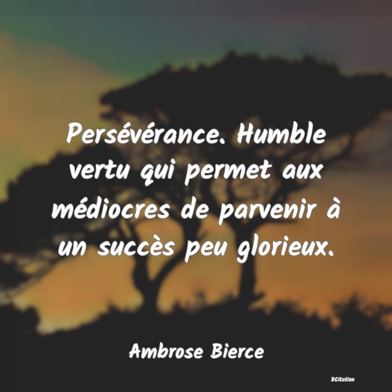 image de citation: Persévérance. Humble vertu qui permet aux médiocres de parvenir à un succès peu glorieux.