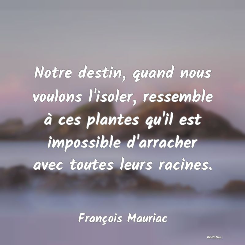 Belle Citation - Notre destin, quand nous voulons l'isoler, ressemble à ces plantes qu'il est impossible d'arracher avec toutes leurs racines. - François Mauriac