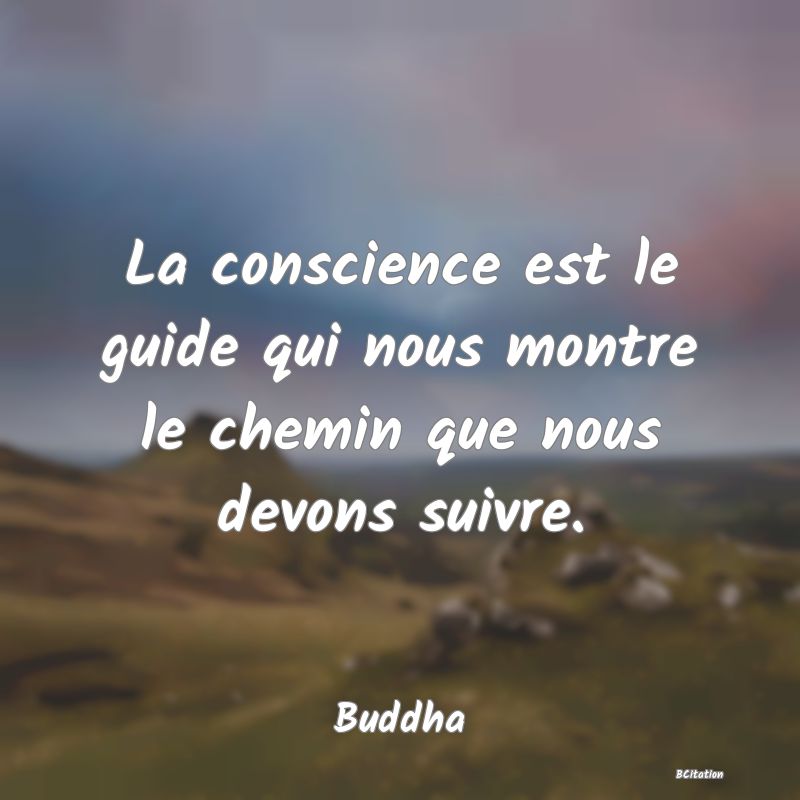 image de citation: La conscience est le guide qui nous montre le chemin que nous devons suivre.