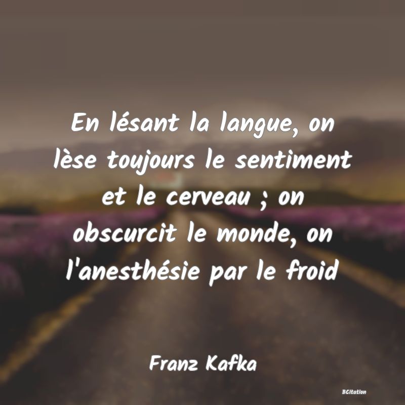 image de citation: En lésant la langue, on lèse toujours le sentiment et le cerveau ; on obscurcit le monde, on l'anesthésie par le froid