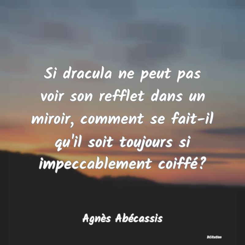 image de citation: Si dracula ne peut pas voir son refflet dans un miroir, comment se fait-il qu'il soit toujours si impeccablement coiffé?