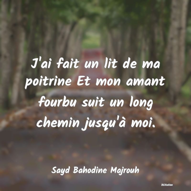 image de citation: J'ai fait un lit de ma poitrine Et mon amant fourbu suit un long chemin jusqu'à moi.