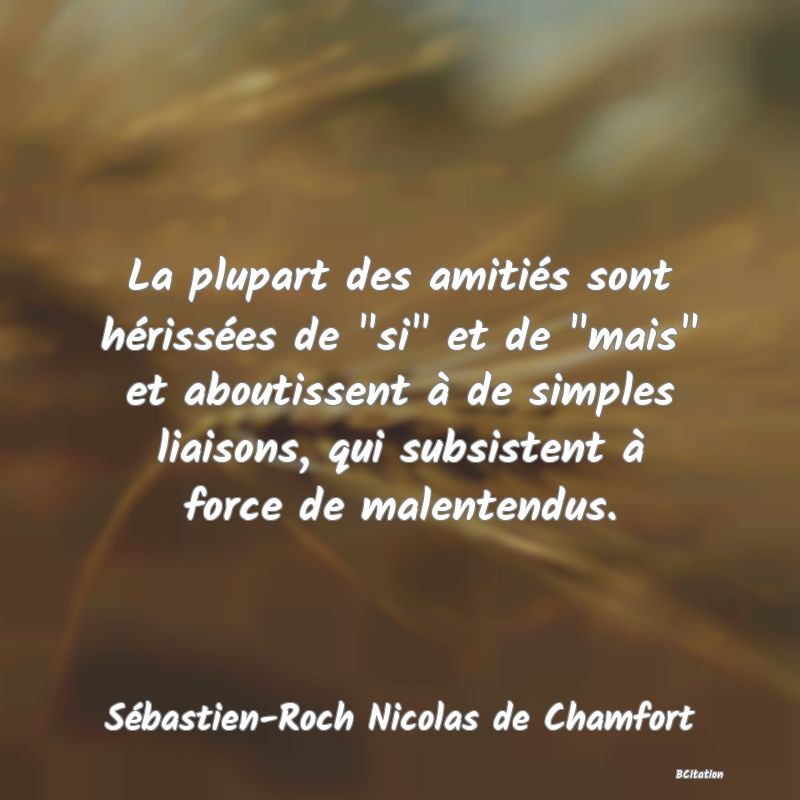 image de citation: La plupart des amitiés sont hérissées de  si  et de  mais  et aboutissent à de simples liaisons, qui subsistent à force de malentendus.