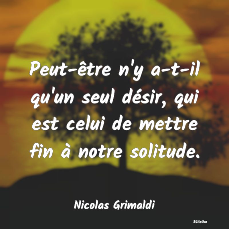 image de citation: Peut-être n'y a-t-il qu'un seul désir, qui est celui de mettre fin à notre solitude.