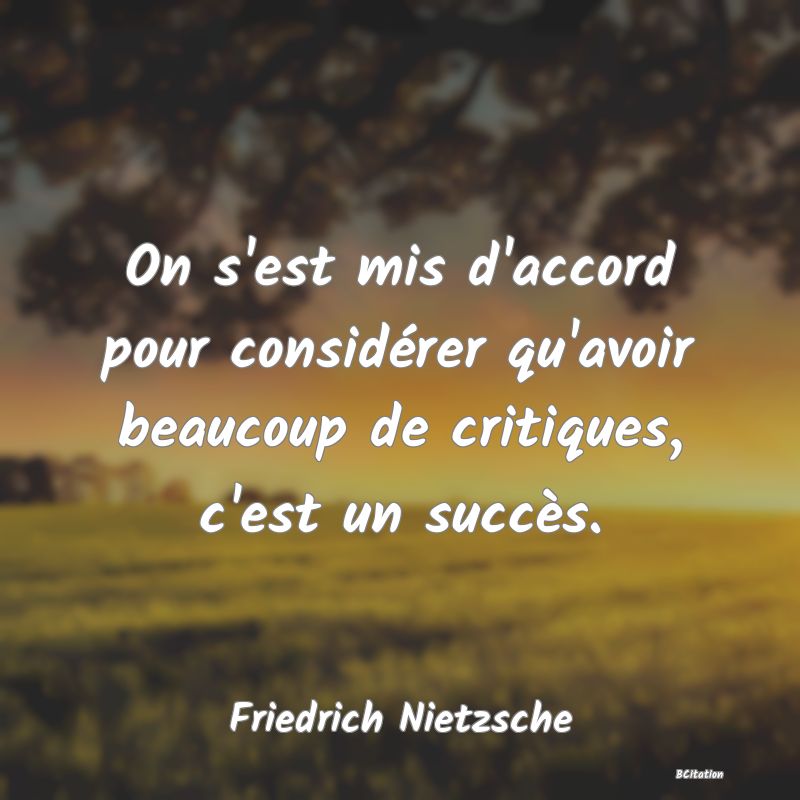 image de citation: On s'est mis d'accord pour considérer qu'avoir beaucoup de critiques, c'est un succès.