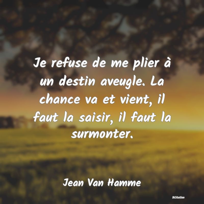 image de citation: Je refuse de me plier à un destin aveugle. La chance va et vient, il faut la saisir, il faut la surmonter.