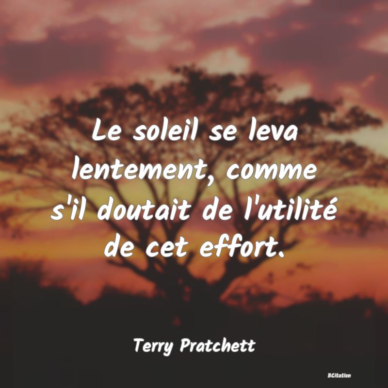Belle Citation - Le soleil se leva lentement, comme s'il doutait de l'utilité de cet effort. - Terry Pratchett