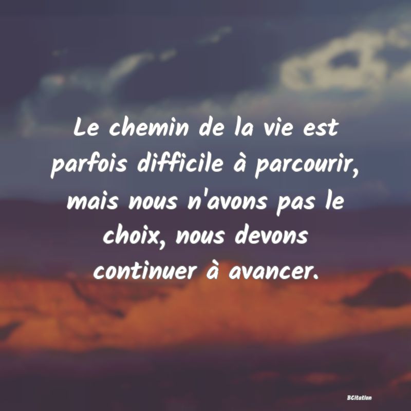 Belle Citation - Le chemin de la vie est parfois difficile à parcourir, mais nous n'avons pas le choix, nous devons continuer à avancer. - 