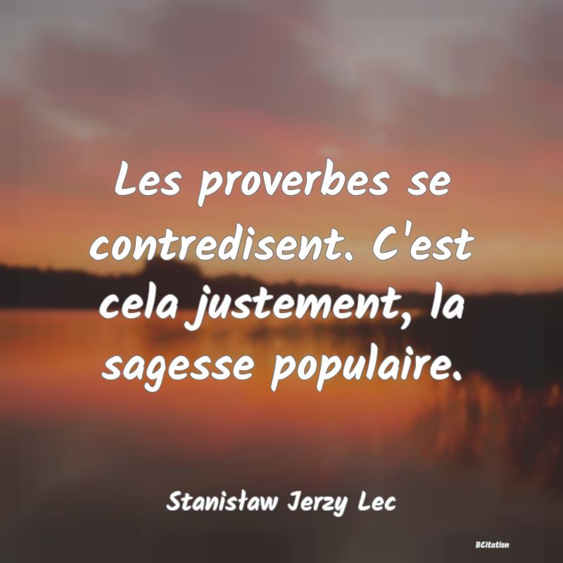 Belle Citation - Les proverbes se contredisent. C'est cela justement, la sagesse populaire. - Stanisław Jerzy Lec