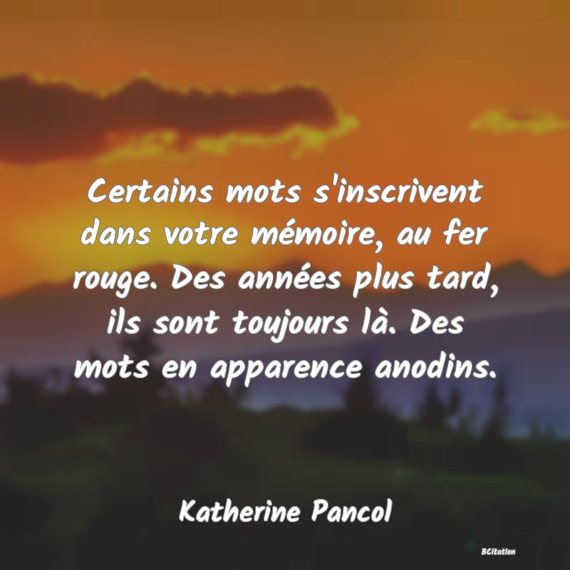 image de citation: Certains mots s'inscrivent dans votre mémoire, au fer rouge. Des années plus tard, ils sont toujours là. Des mots en apparence anodins.