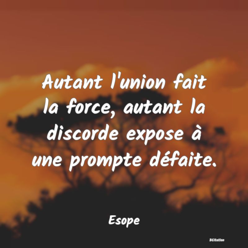 Belle Citation - Autant l'union fait la force, autant la discorde expose à une prompte défaite. - Esope