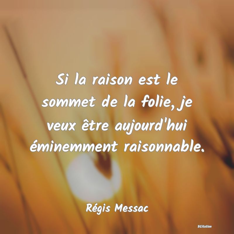 image de citation: Si la raison est le sommet de la folie, je veux être aujourd'hui éminemment raisonnable.