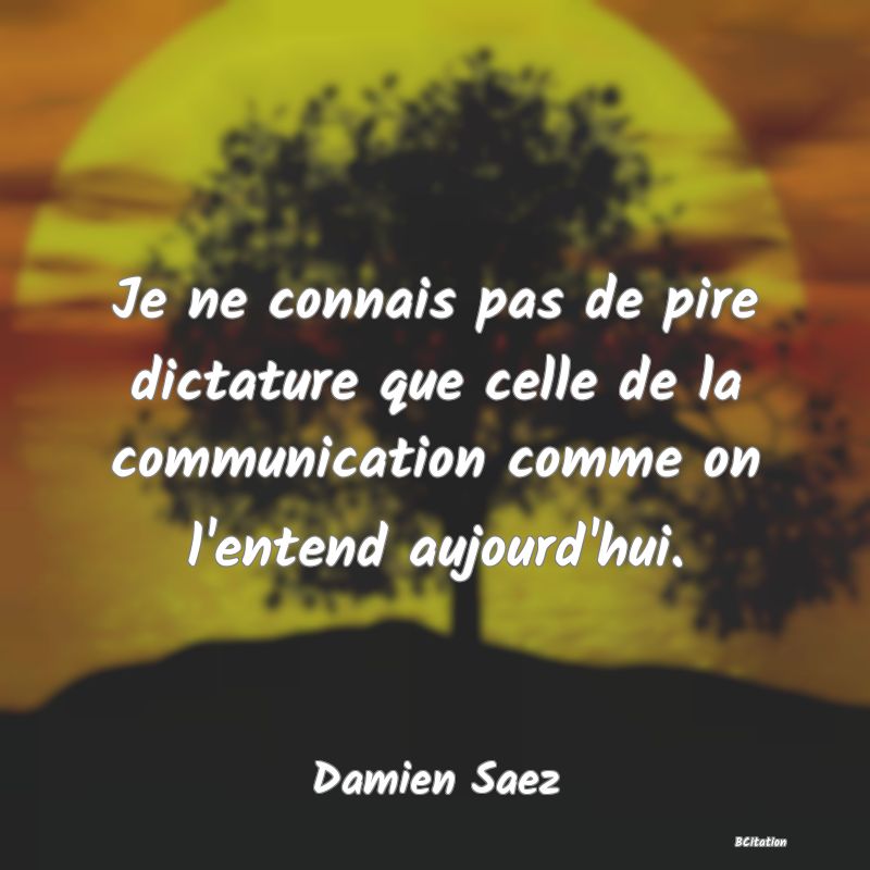 Belle Citation - Je ne connais pas de pire dictature que celle de la communication comme on l'entend aujourd'hui. - Damien Saez