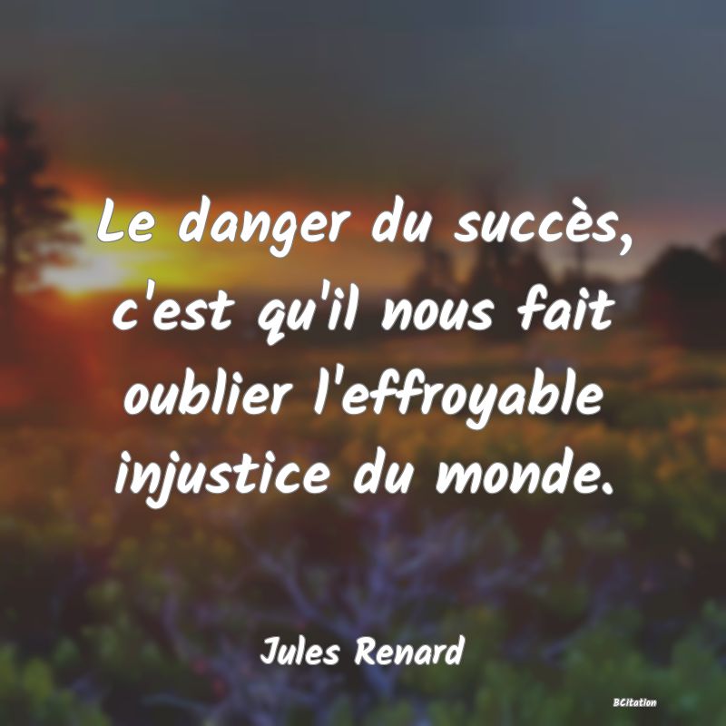 image de citation: Le danger du succès, c'est qu'il nous fait oublier l'effroyable injustice du monde.