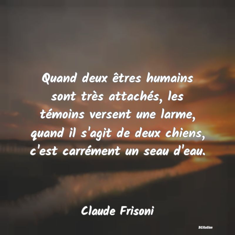 image de citation: Quand deux êtres humains sont très attachés, les témoins versent une larme, quand il s'agit de deux chiens, c'est carrément un seau d'eau.