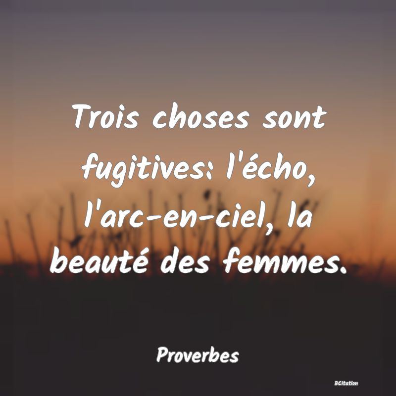 image de citation: Trois choses sont fugitives: l'écho, l'arc-en-ciel, la beauté des femmes.