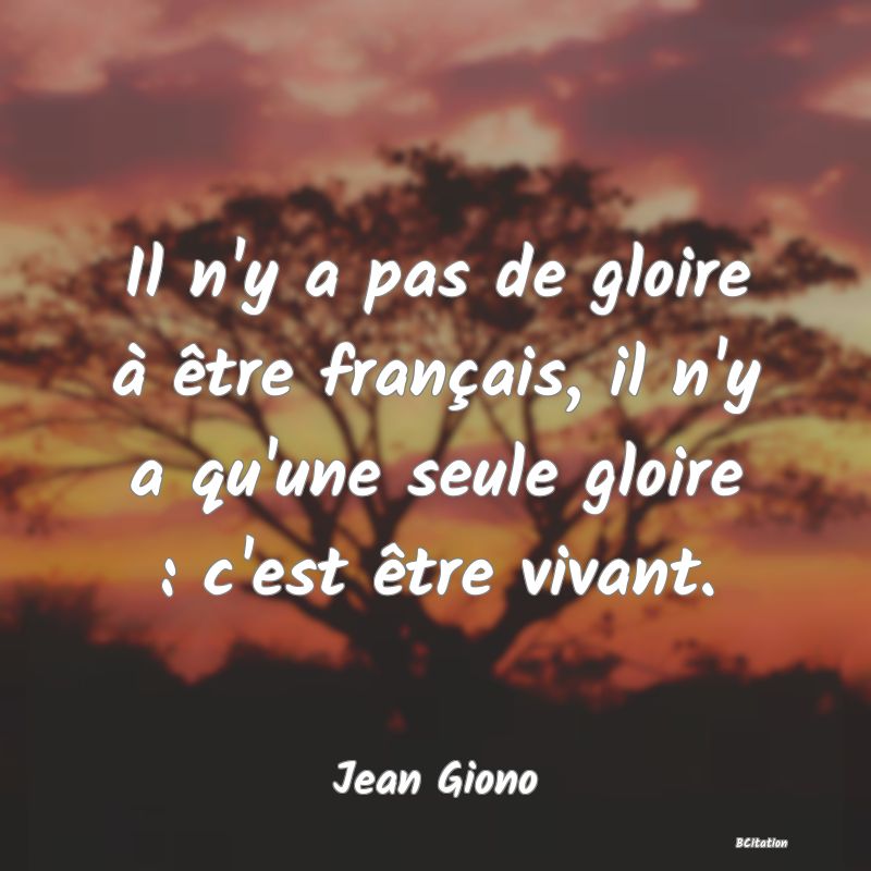 image de citation: Il n'y a pas de gloire à être français, il n'y a qu'une seule gloire : c'est être vivant.