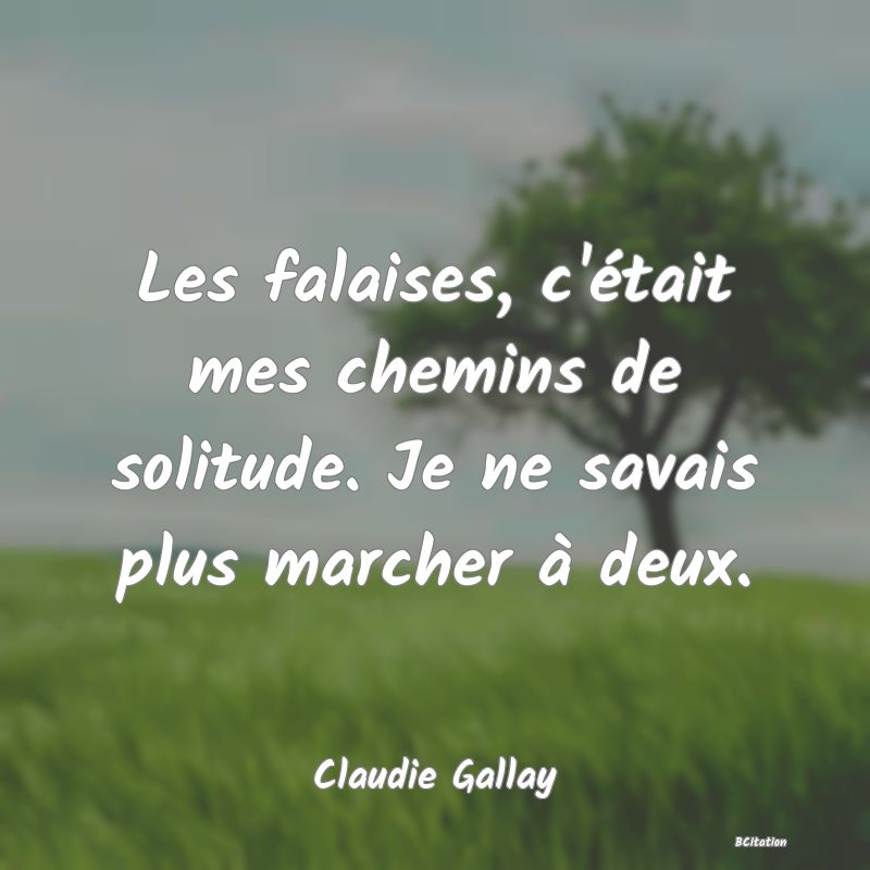 image de citation: Les falaises, c'était mes chemins de solitude. Je ne savais plus marcher à deux.