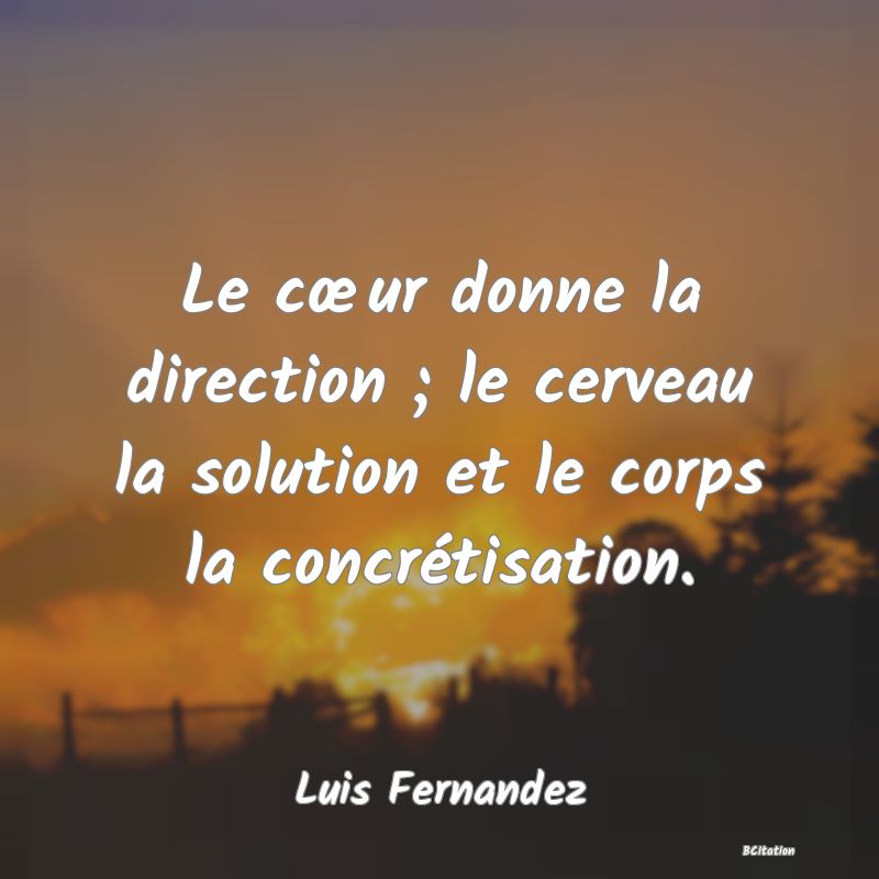 image de citation: Le cœur donne la direction ; le cerveau la solution et le corps la concrétisation.