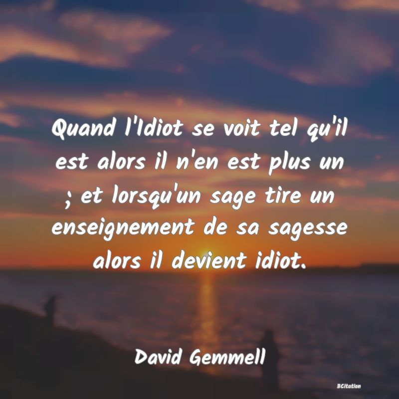 Belle Citation - Quand l'Idiot se voit tel qu'il est alors il n'en est plus un ; et lorsqu'un sage tire un enseignement de sa sagesse alors il devient idiot. - David Gemmell